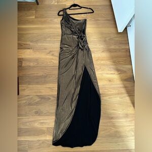 Gold silky one shoulder gown from Nookie, size small